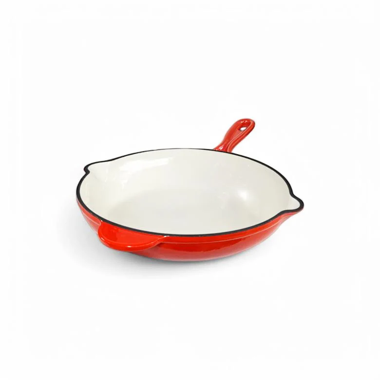 Aqua Enamel Cast Iron Fry Pan Red