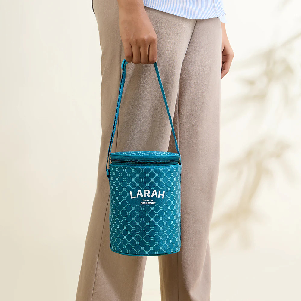 Larah by Borosil Veera Blue Lunchbox, Set of 3, Teal, 400ml