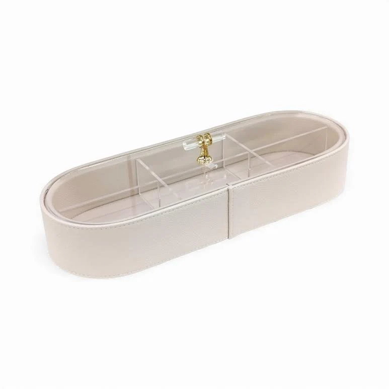 2 Piece Acrylic & Leather 6 Compartment Jewellery Box Cream