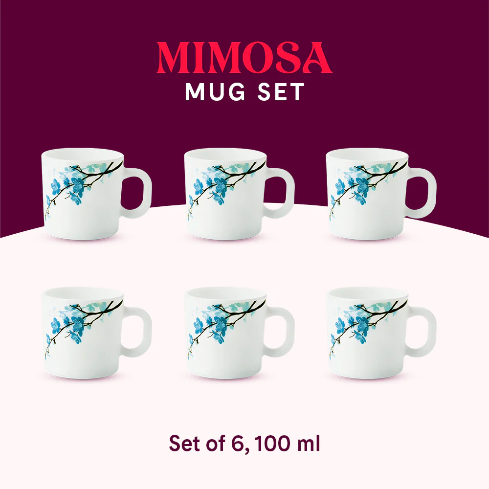 Larah by Borosil Mimosa Mug Set, 100ml x 6