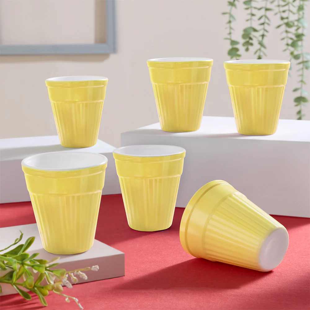 Larah By Borosil Kulhad Set of 6, Sun Yellow, 200ml