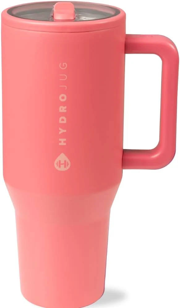 40 oz Water Bottle with Handle & Flip Straw - Fits in Cup Holder, Leak Resistant Tumbler-Reusable Insulated Stainless Steel & Rubber Base