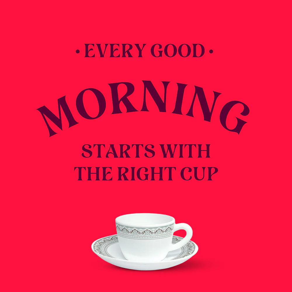 Larah by Borosil Classic Cup n Saucer Set, 140ml x 12