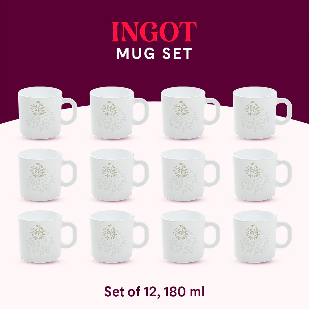 Larah by Borosil Ingot Mug Set, 180ml x 12