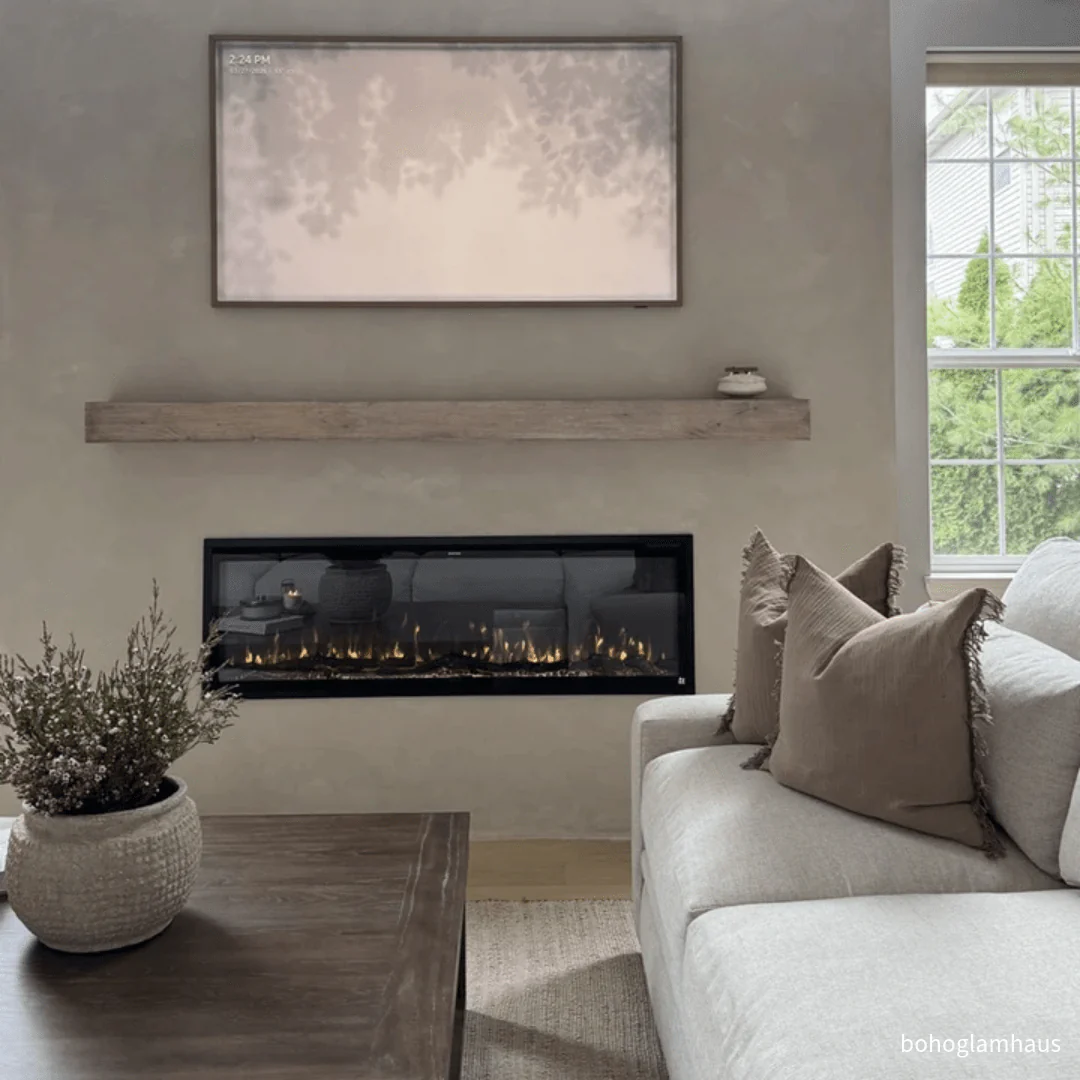 Encase Floating Unfinished Electric Fireplace Wood Mantel
