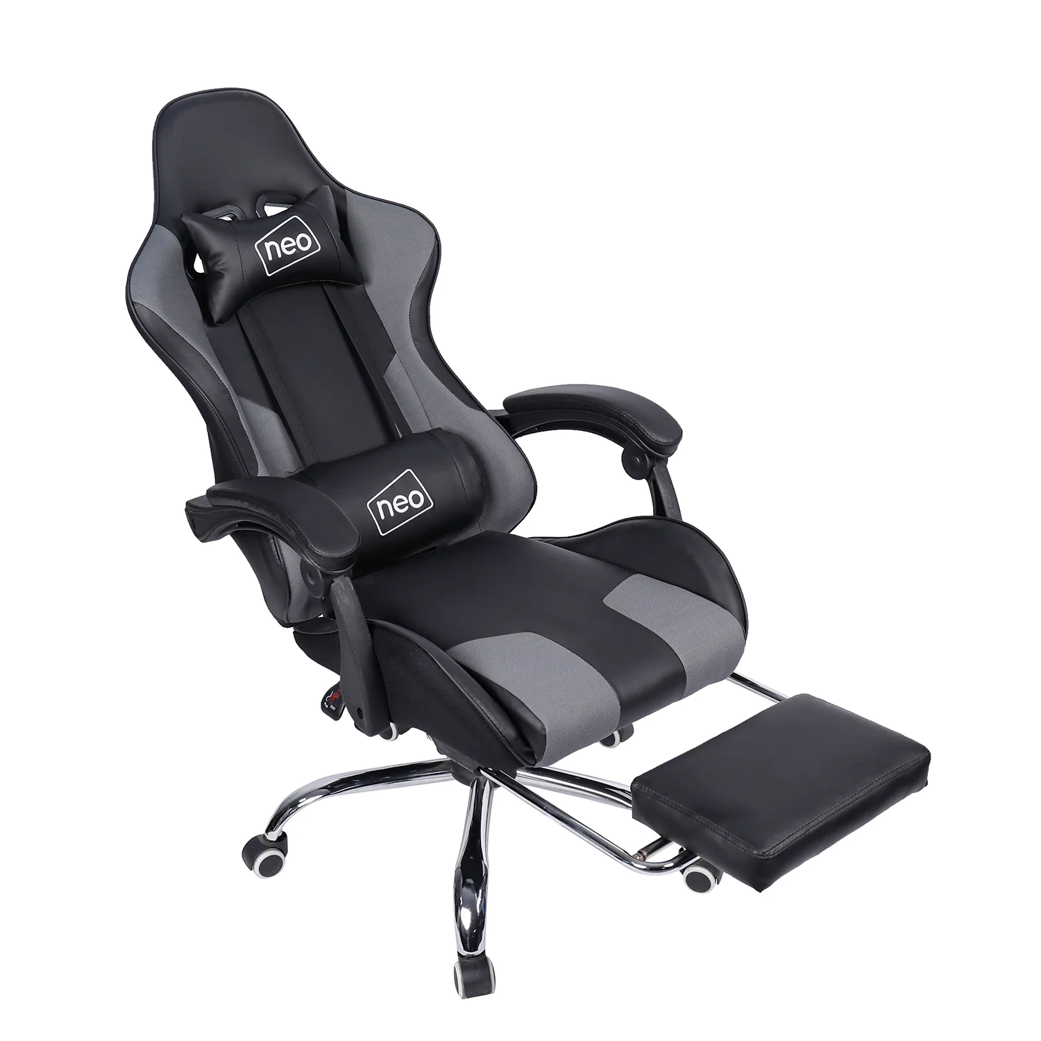 Neo  Gaming Chair Grey & Black Leather with Massage Function