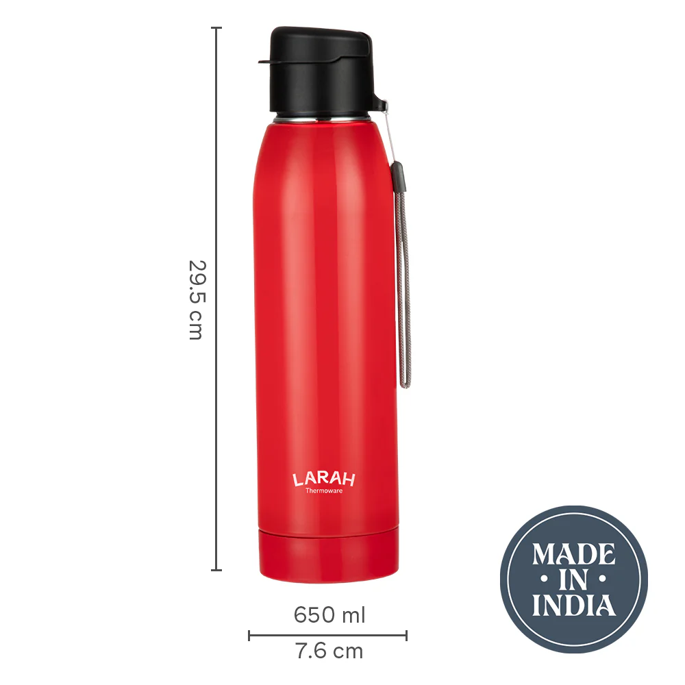 Larah Airo Round PU Thermoware Bottle, 650 ml, Red