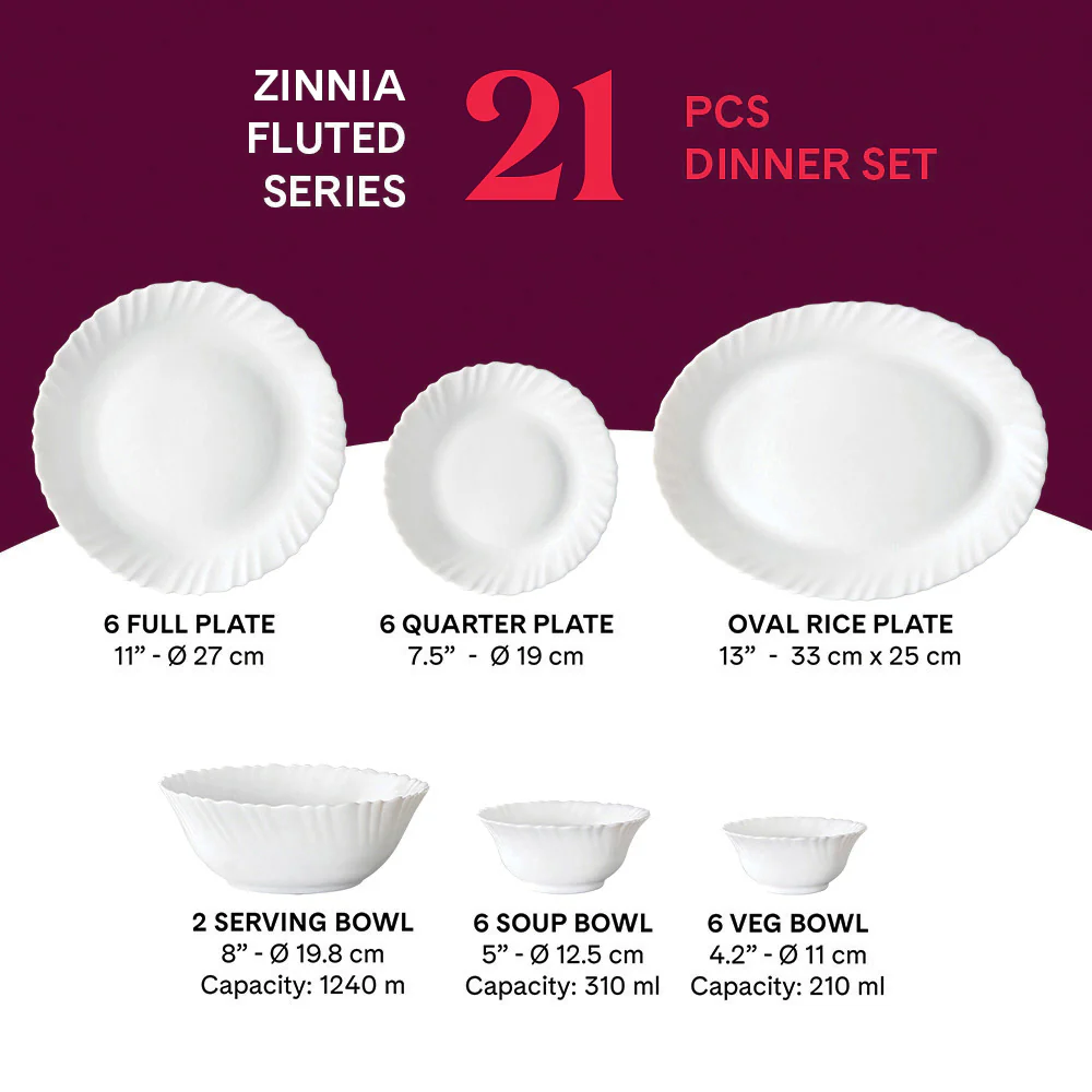 Larah by Borosil Zinnia Dinner Set, 21 pc