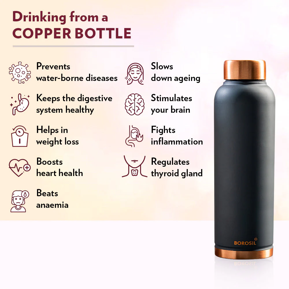 Borosil Eco Copper Bottle, Grey, 1L