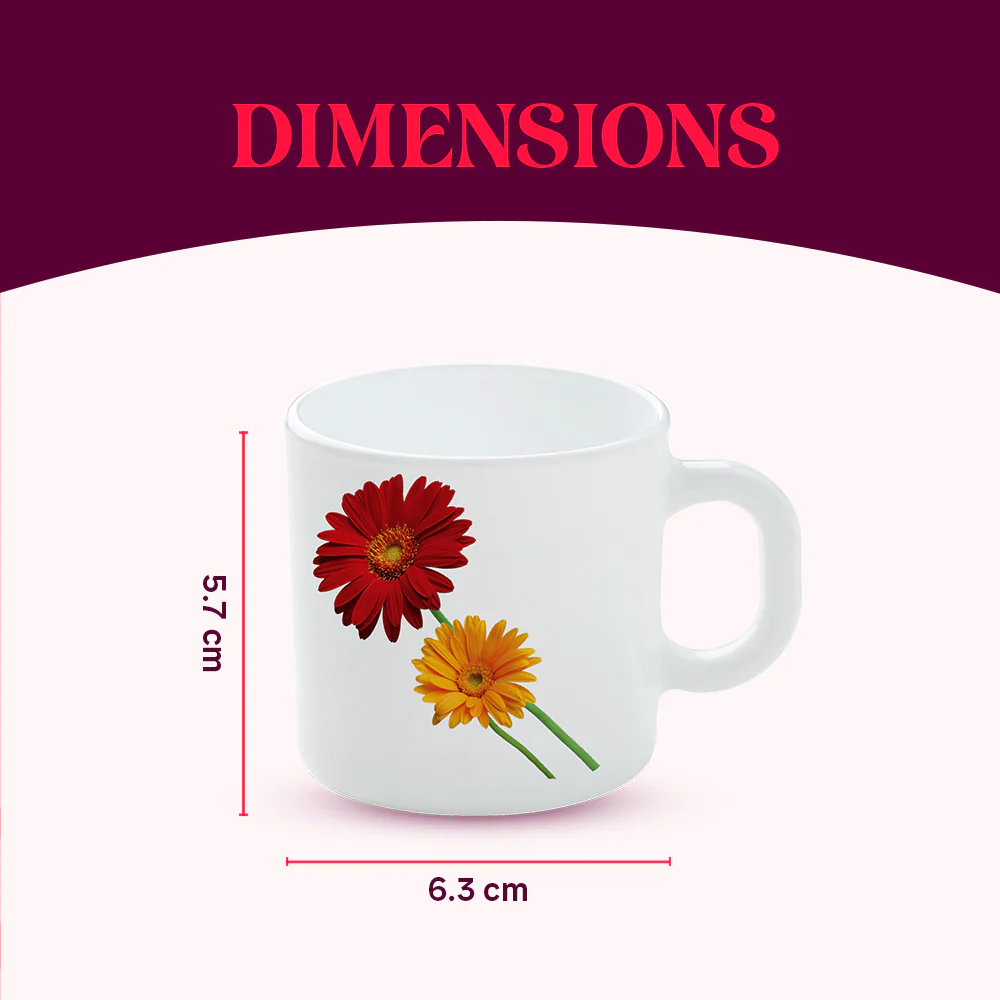 Larah by Borosil Zinnia Mug Set, 100ml x 6