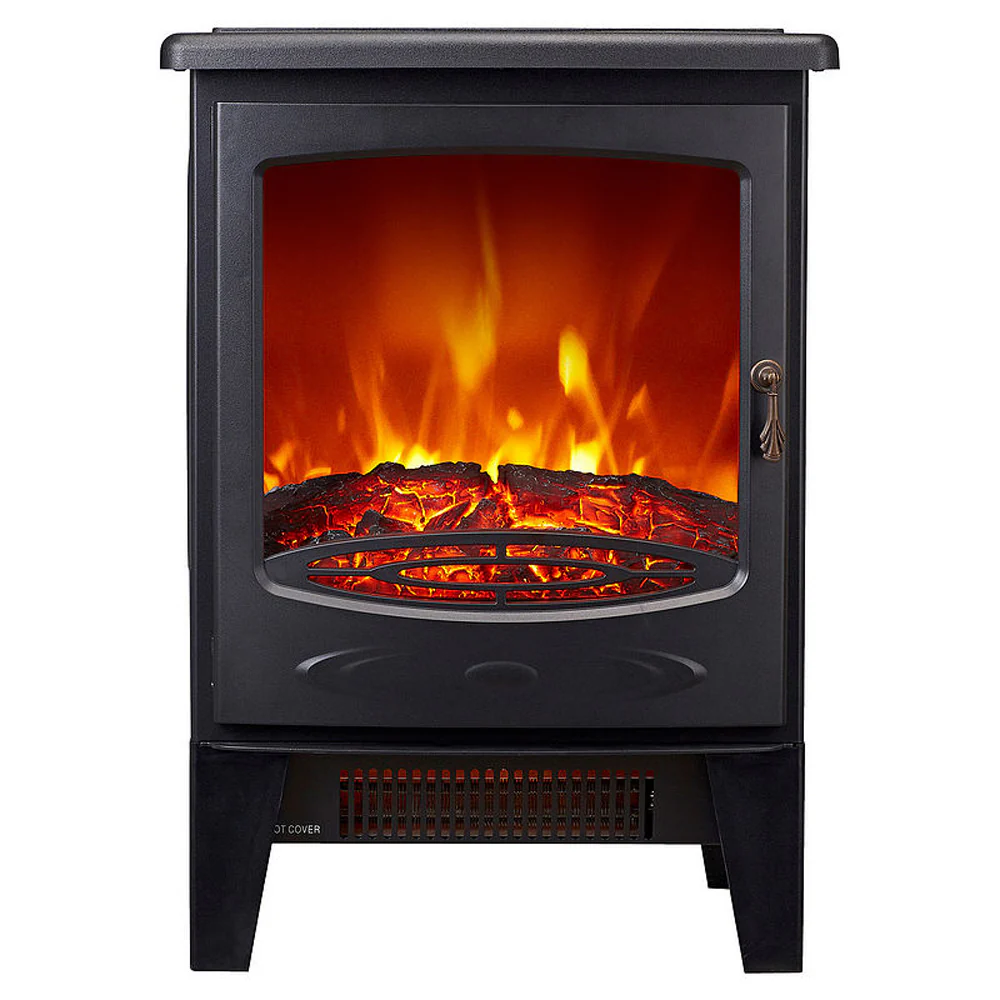 Neo Glass Window Electric Fire With Flame Effect - Black