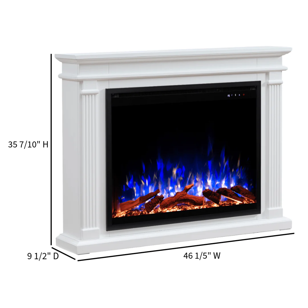 Fireplug Pro 33 Inch Smart Electric Fireplace with White Encase Surround Mantel