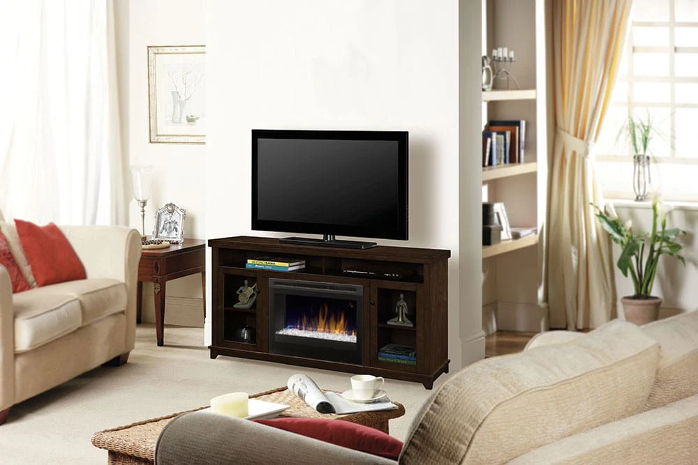 Dupont Electric Fireplace Media Console w/ Glass in Dark Brown