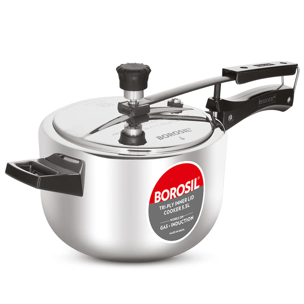Borosil Inner Lid Tri-Ply Pressure Cooker, 3.5L