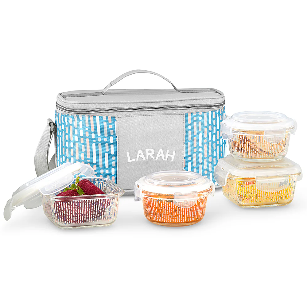 Larah Vogue Universal Glass Lunchbox, Set of 4