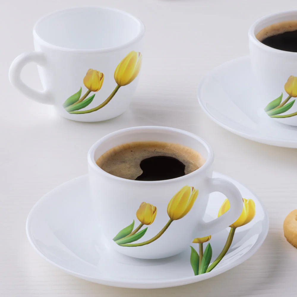 Larah by Borosil Lyana Cup n Saucer Set, 140ml x 8