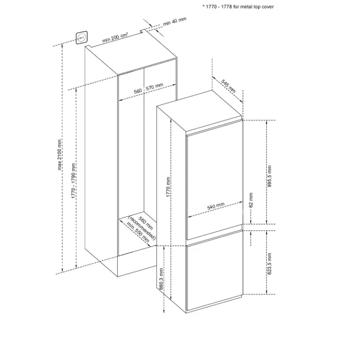 Belling 70/30 Integrated Fridge Freezer Frost Free | BIFF7131