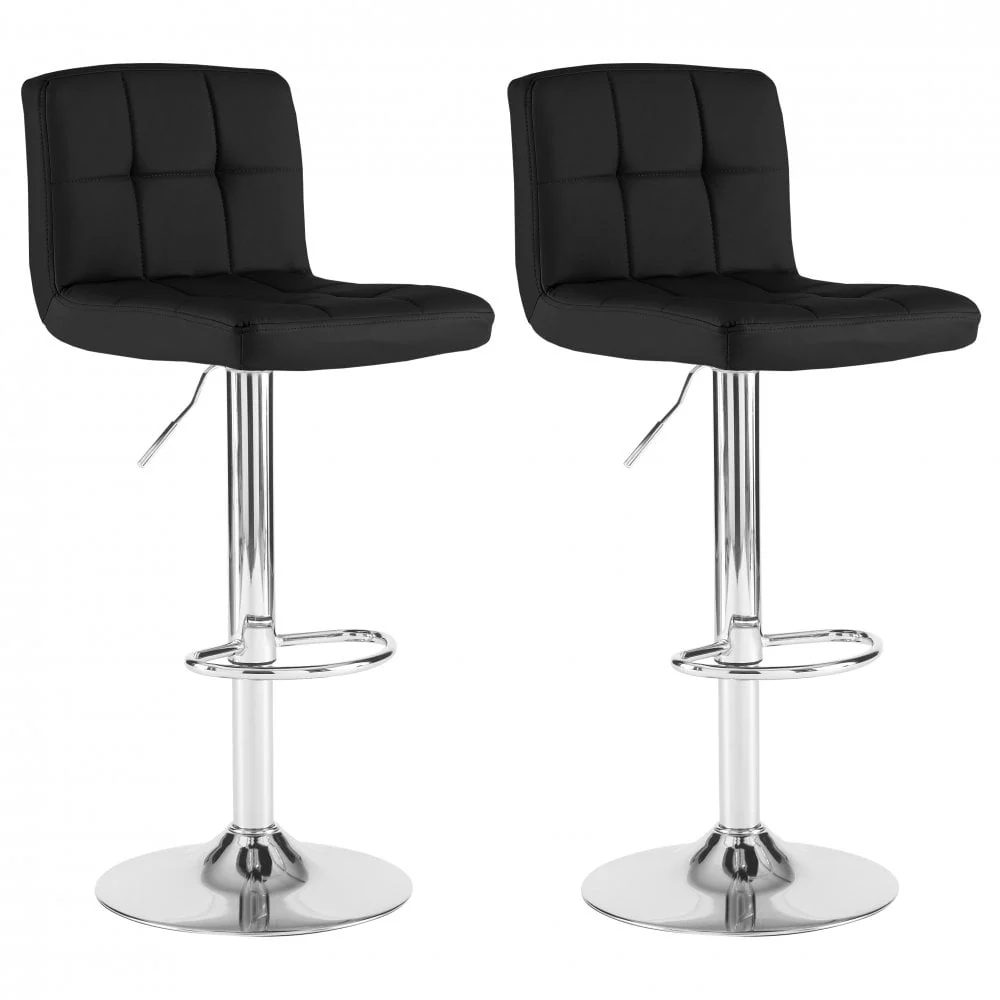 Neo Bar Stool Black Faux Leather & Polished Steel Base Set of Two
