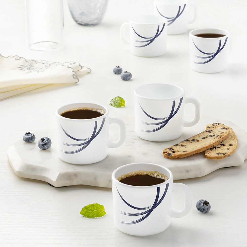 Larah by Borosil Indigo Stella Mug Set, 180ml x 12