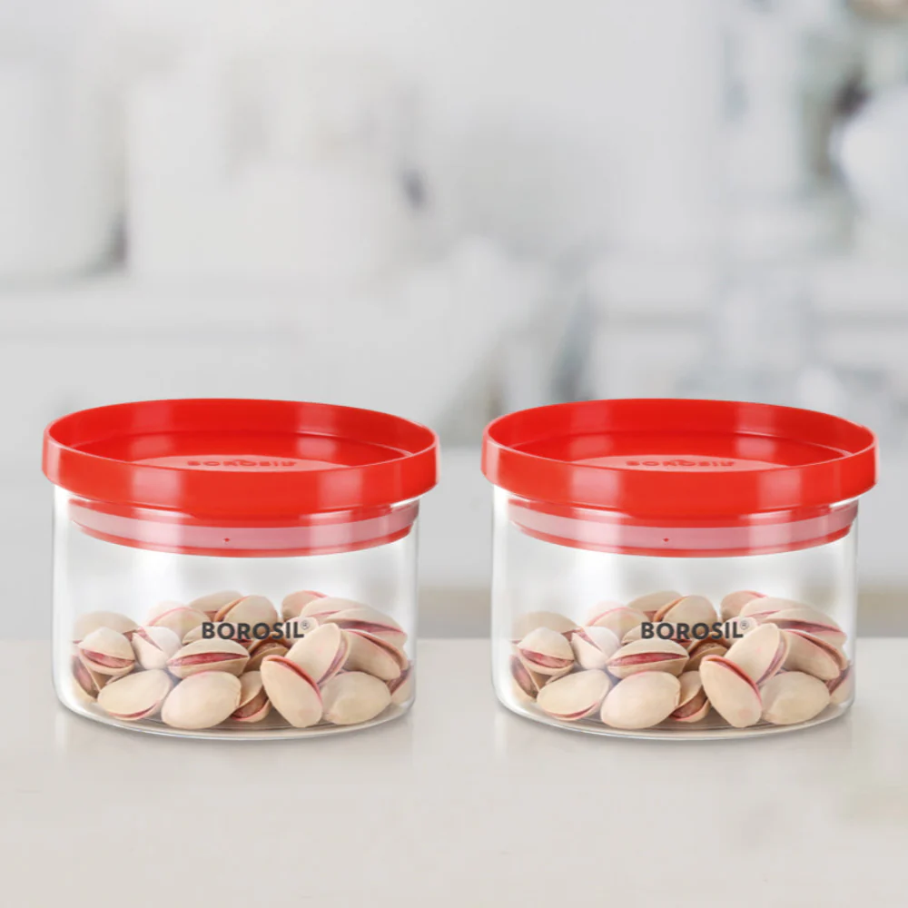 Stack n Store Airtight Glass Jar Set with Red PP lid