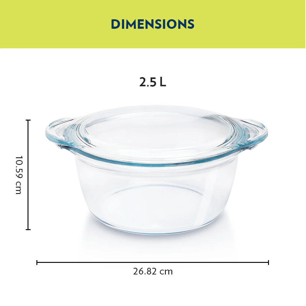 Borosil Deep Round Casserole, 2.5L
