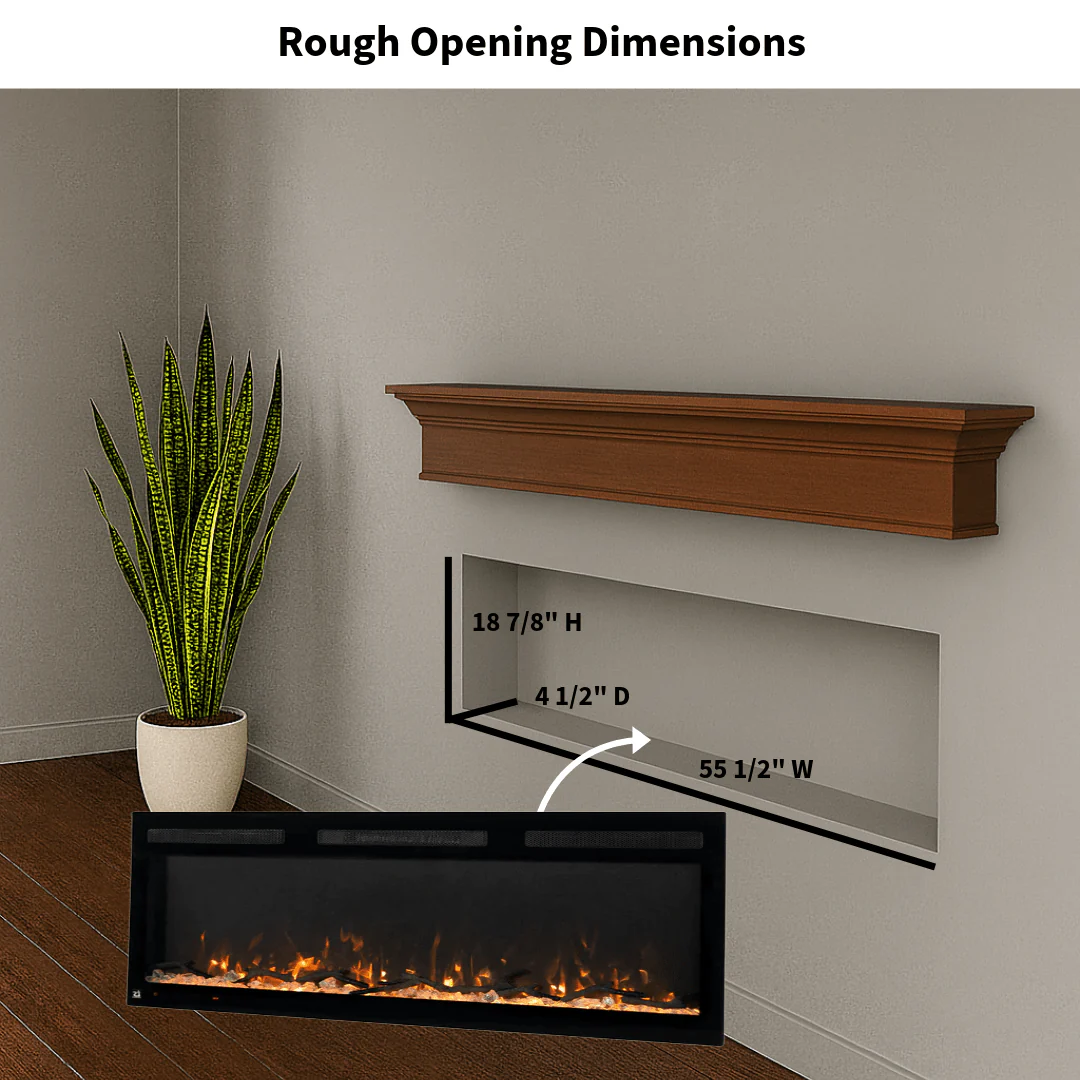 Sideline Fury 57 Inch Slim-Depth Recessed Smart Electric Fireplace 80055