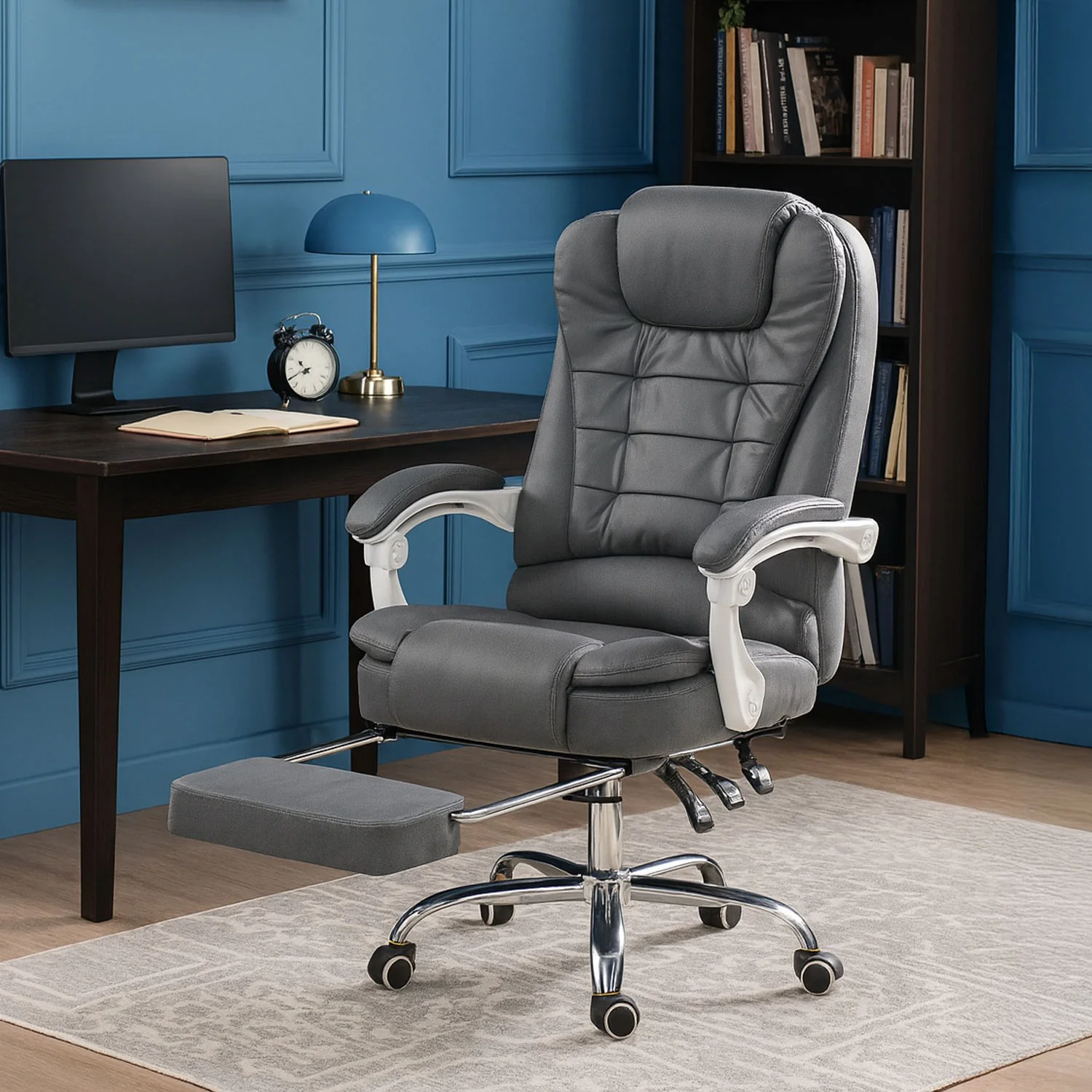 Neo Office Chair Dark Grey Faux Leather With Footrest & Massage Function