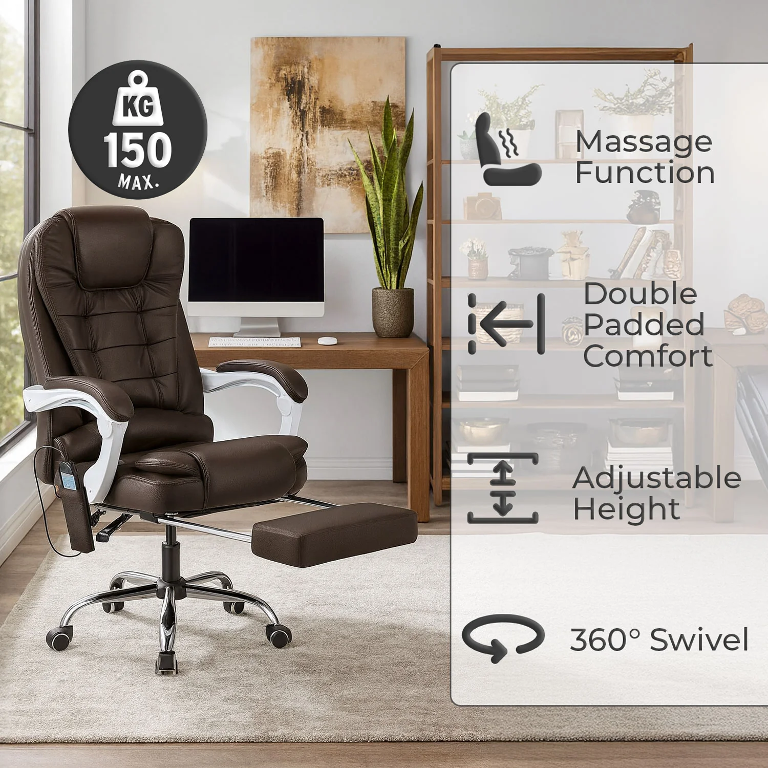 Neo Office Chair Brown Faux Leather with Massage Function & Footrest