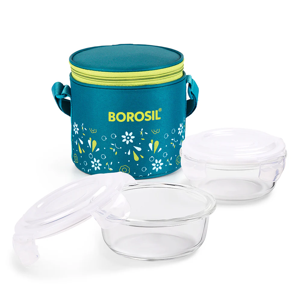 Borosil Grace Marine Glass Lunchbox, Round x 2 (Tall)