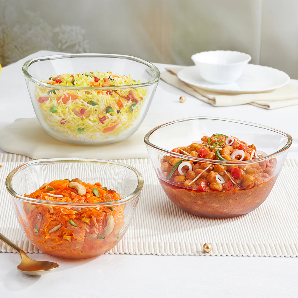 Borosil Tuff-Glass Square Mixing & Serving Bowl Set