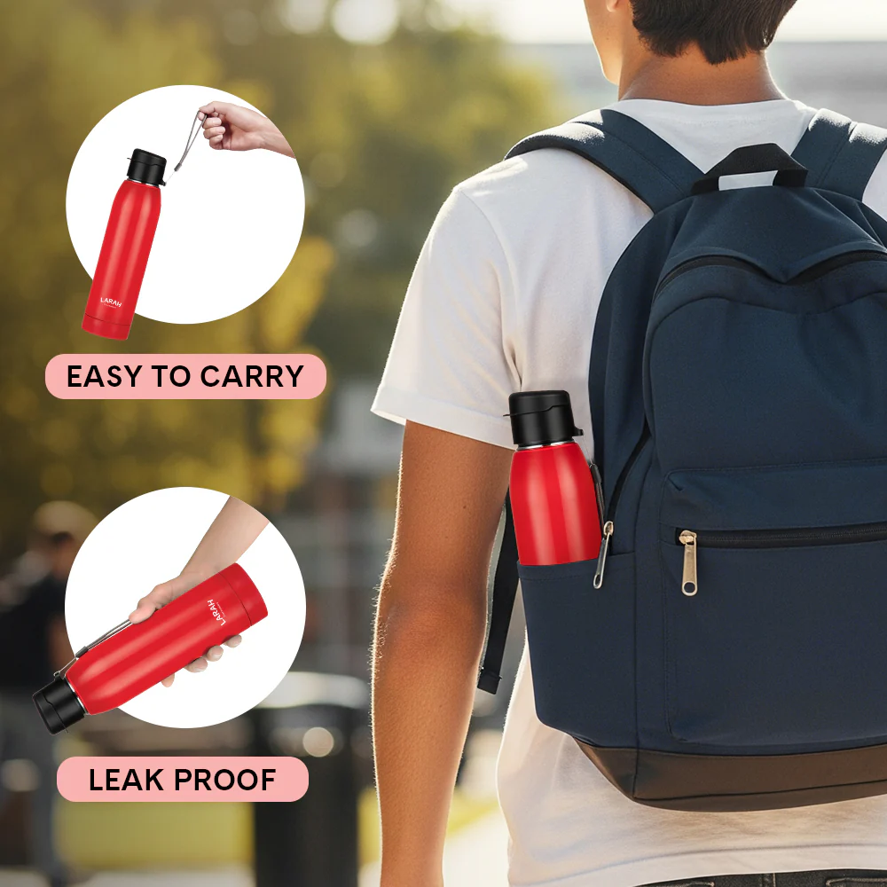 Larah Airo Round PU Thermoware Bottle, 650 ml, Red