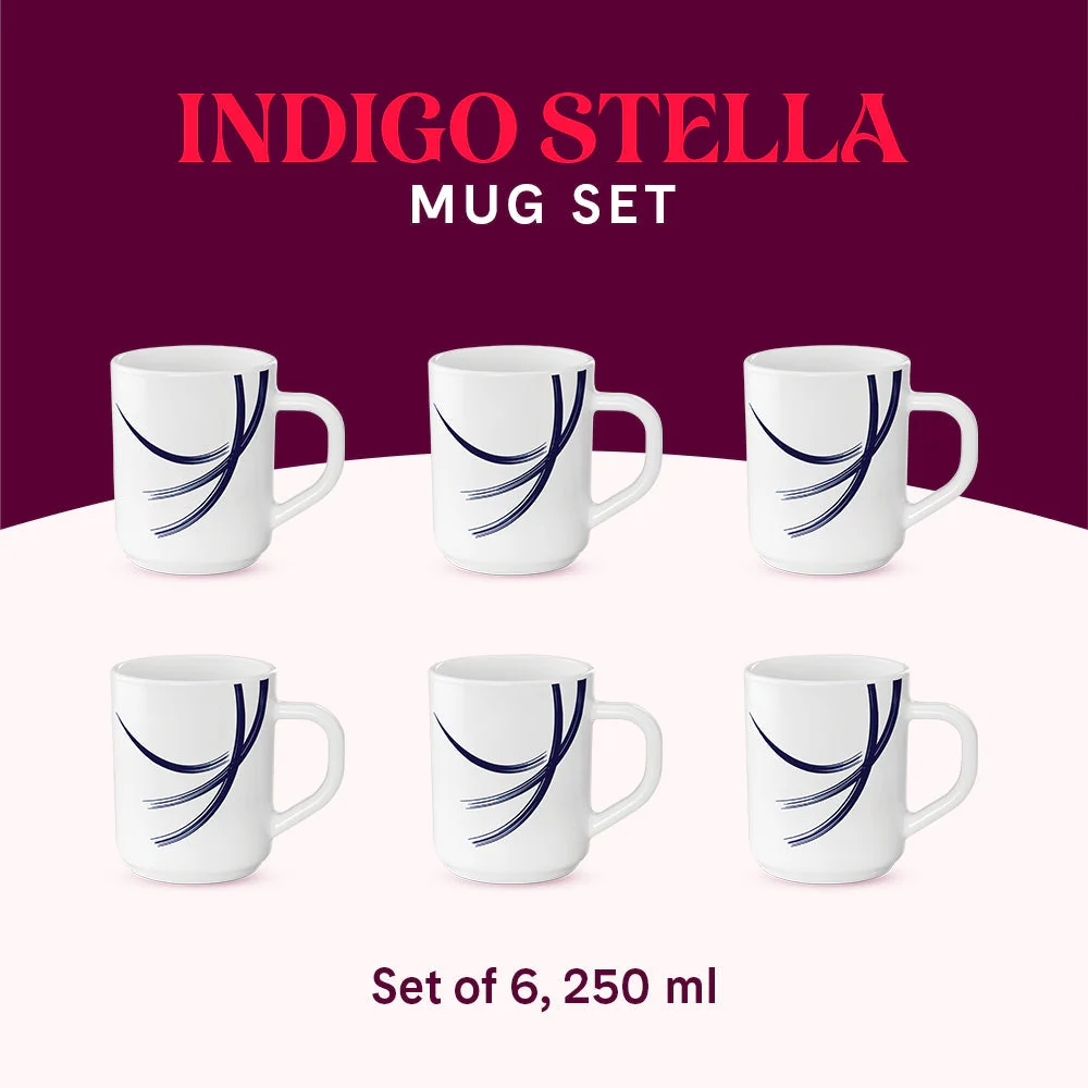 Larah by Borosil Indigo Stella Mug Set, 180ml x 12