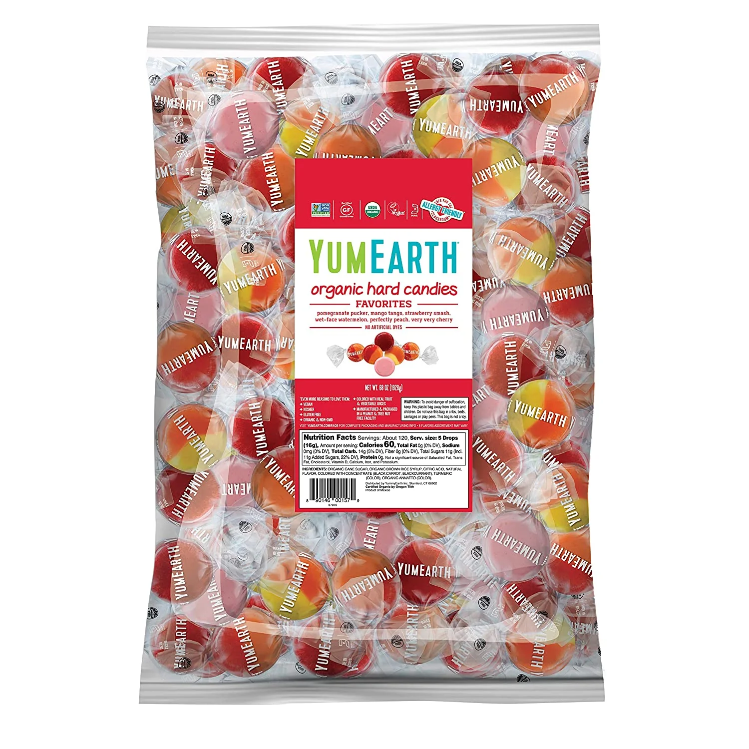 YumEarth Organic Fruit Hard Candy, Assorted Flavors, 4.25 lb - Allergy Friendly, Non GMO, Gluten Free, Vegan