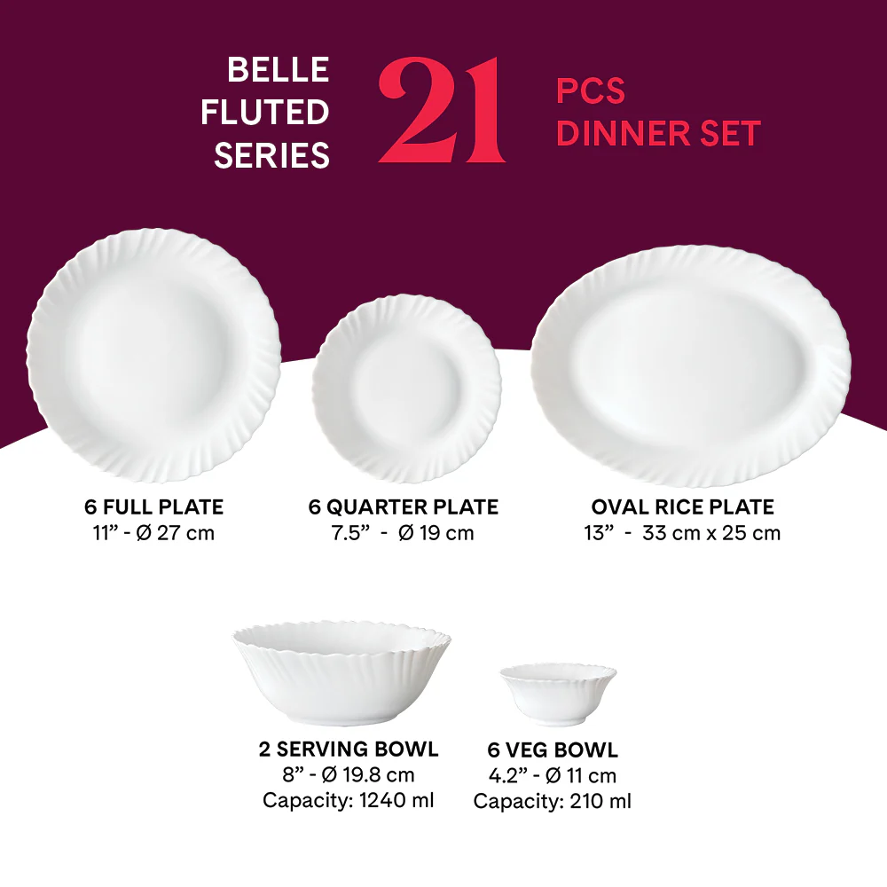 Larah by Borosil Belle Dinner Set, 21 pc