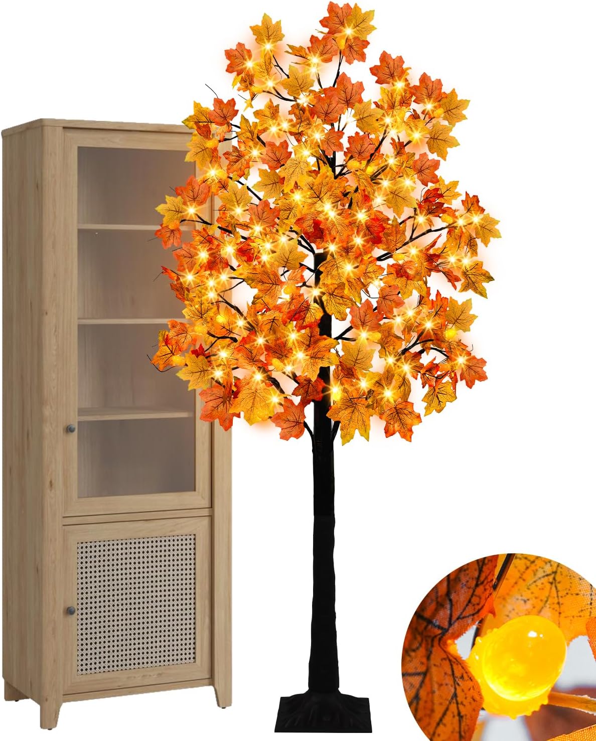 Lighted Eucalyptus of Maple Tree Fall Decorations Artificial Autumn Tree for Thanksgiving Wedding & Parties