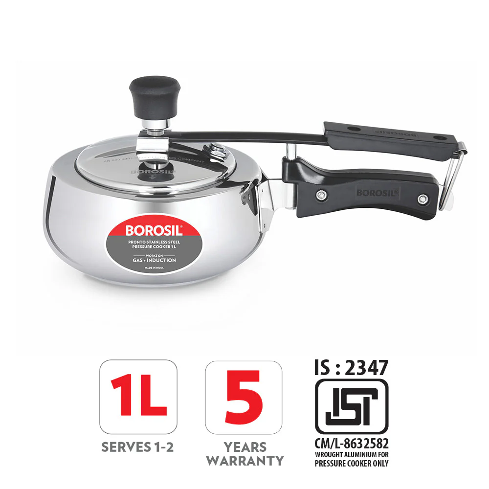 Borosil Pronto SS Pressure Cooker, 1L