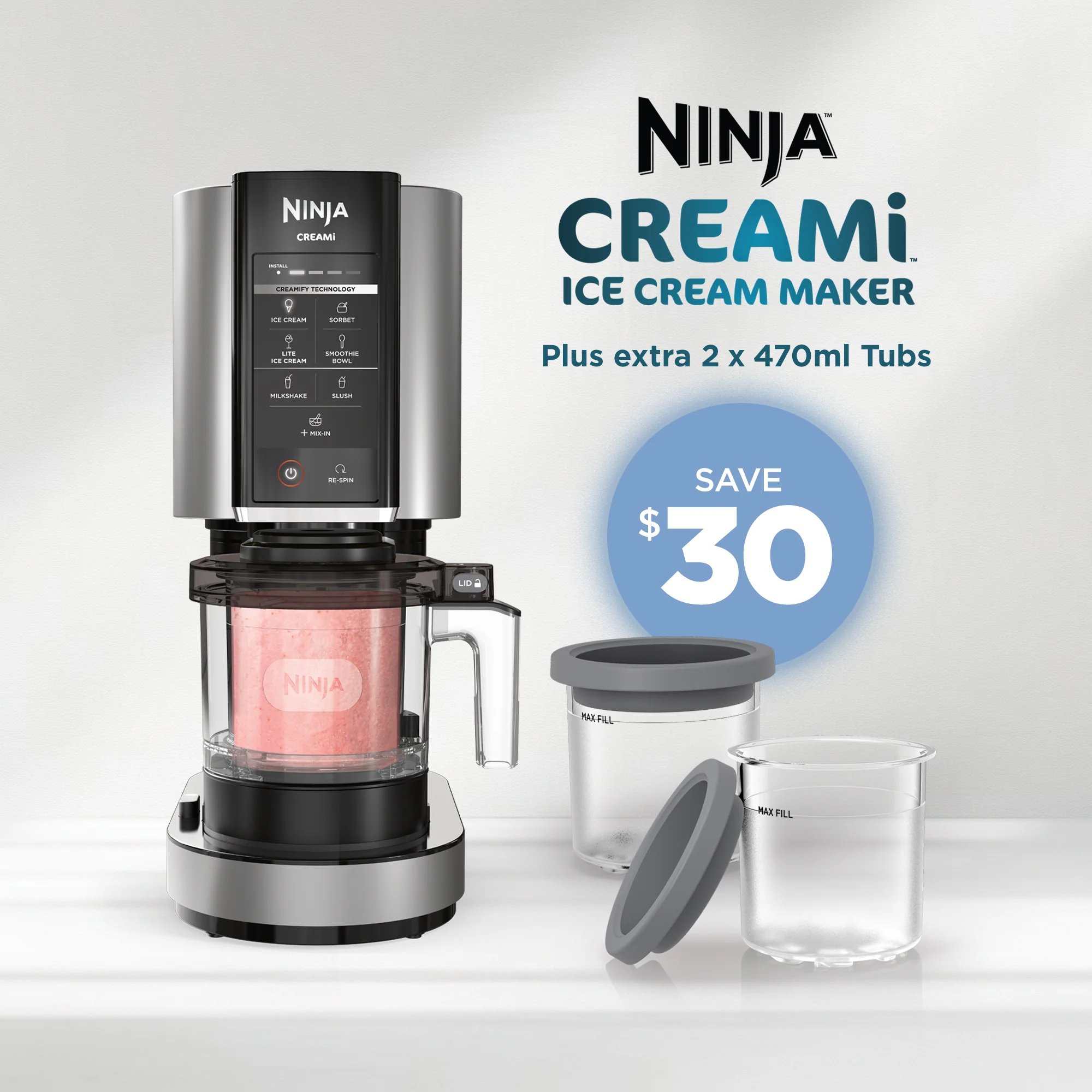 Ninja Creami Ice Cream Maker Plus extra 2x 470ml Tubs