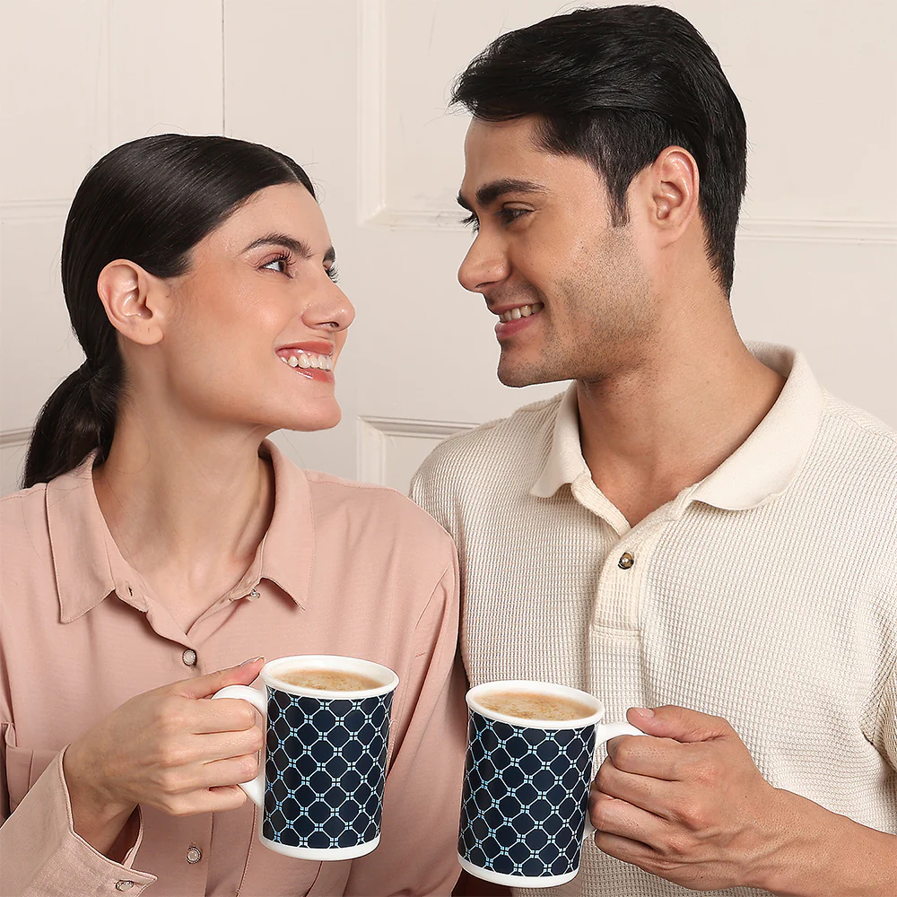 Larah By Borosil Kazak Blue Mug Set, 350ml x 2