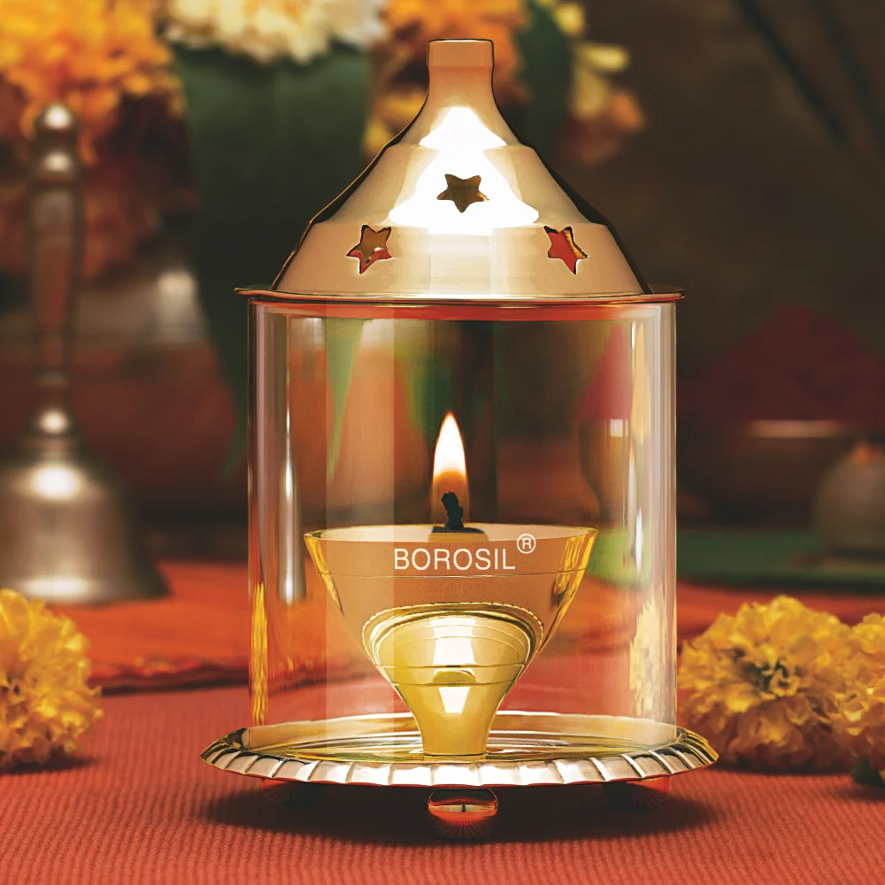 Borosil Akhand Diya, Brass, Large