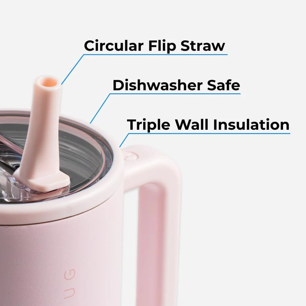 40 oz Water Bottle with Handle & Flip Straw - Fits in Cup Holder, Leak Resistant Tumbler-Reusable Insulated Stainless Steel & Rubber Base