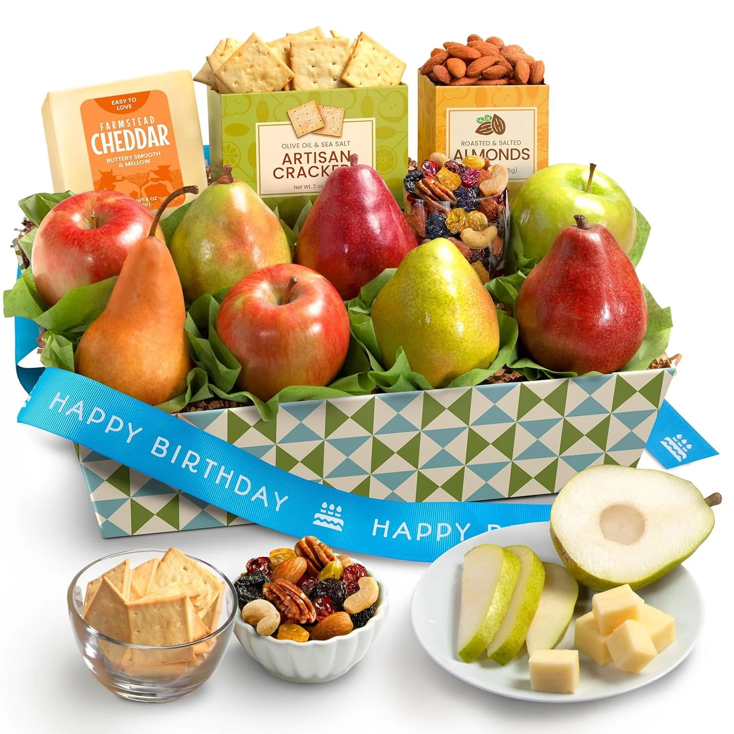 Happy Holidays Fresh Fruit Basket with Cheese and Nuts