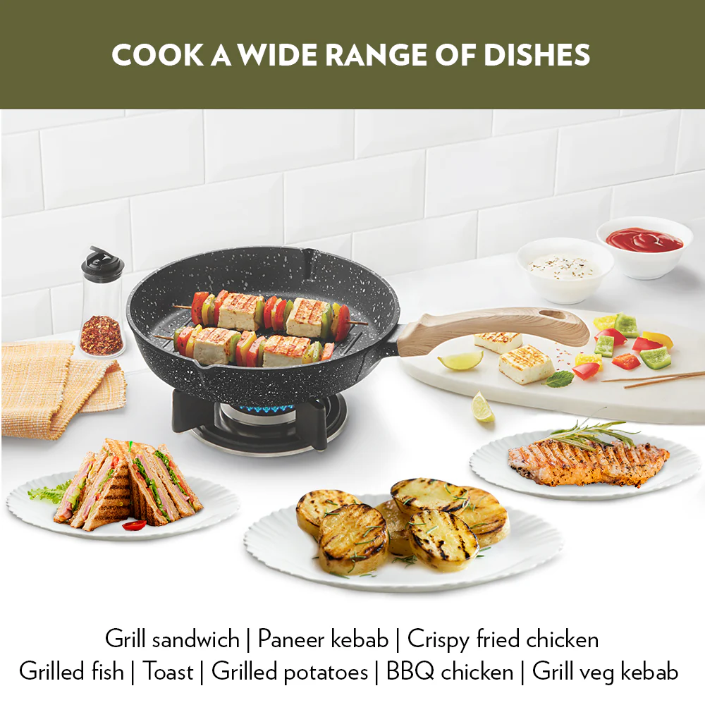 Borosil Vajra Nonstick Grill Fry Pan, Round, 24 cm