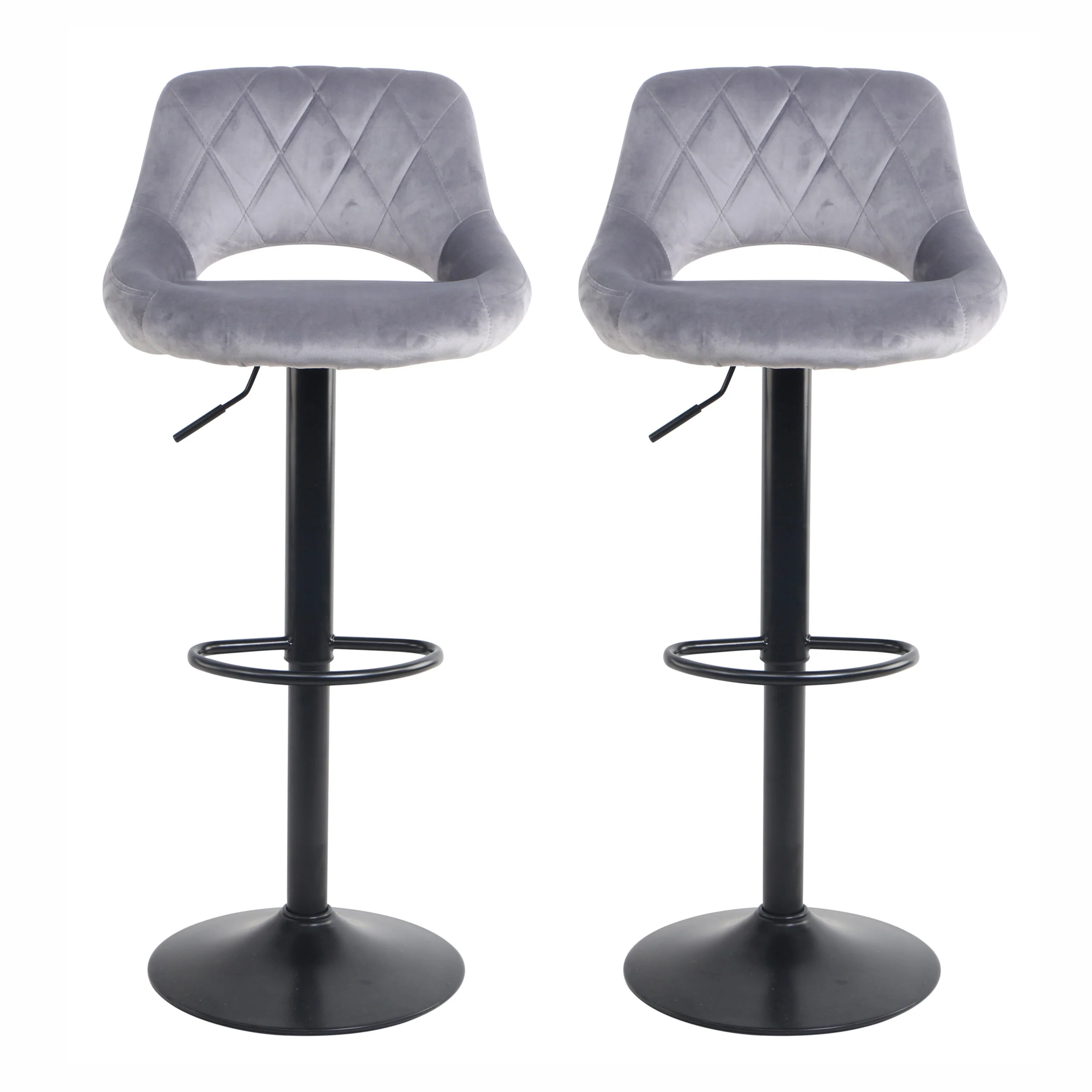 Neo Bar Stool Grey Crushed Velvet Fabric & Black Steel Base Set of Two