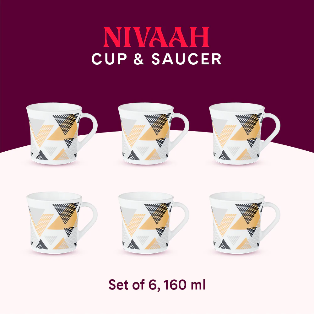 Larah by Borosil Crysta Nivaah Mug Set, 160ml x 6