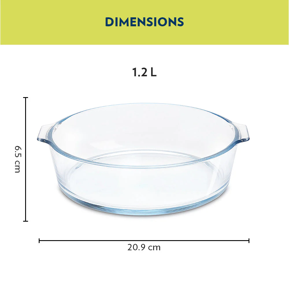 Borosil Round Cake Dish w Handle, 1.2L