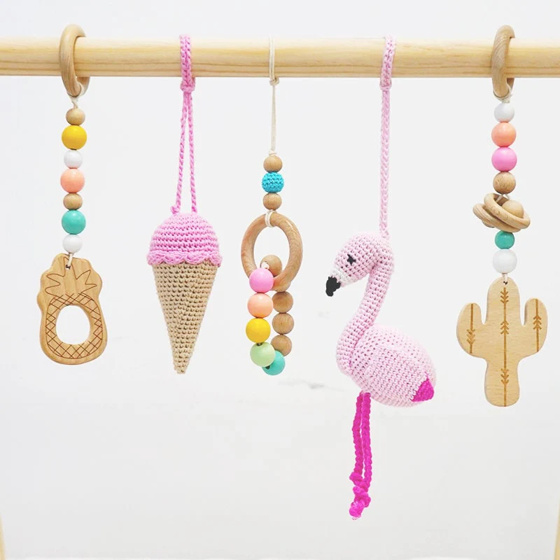Handmade Wooden Baby Activity Center with 5 Hanging Toys: Eco-Friendly, Educational Play Gym with Handmade Toys
