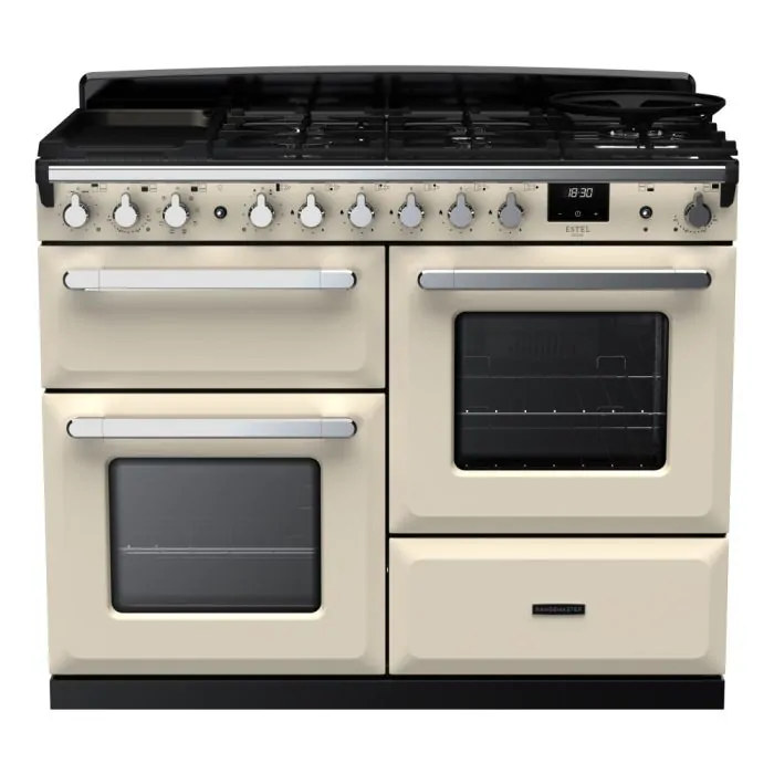 Rangemaster Estel Deluxe 110cm Dual Fuel Range Cooker | Pale Cream/Chrome | ESDLO110DFPPCR/CM1