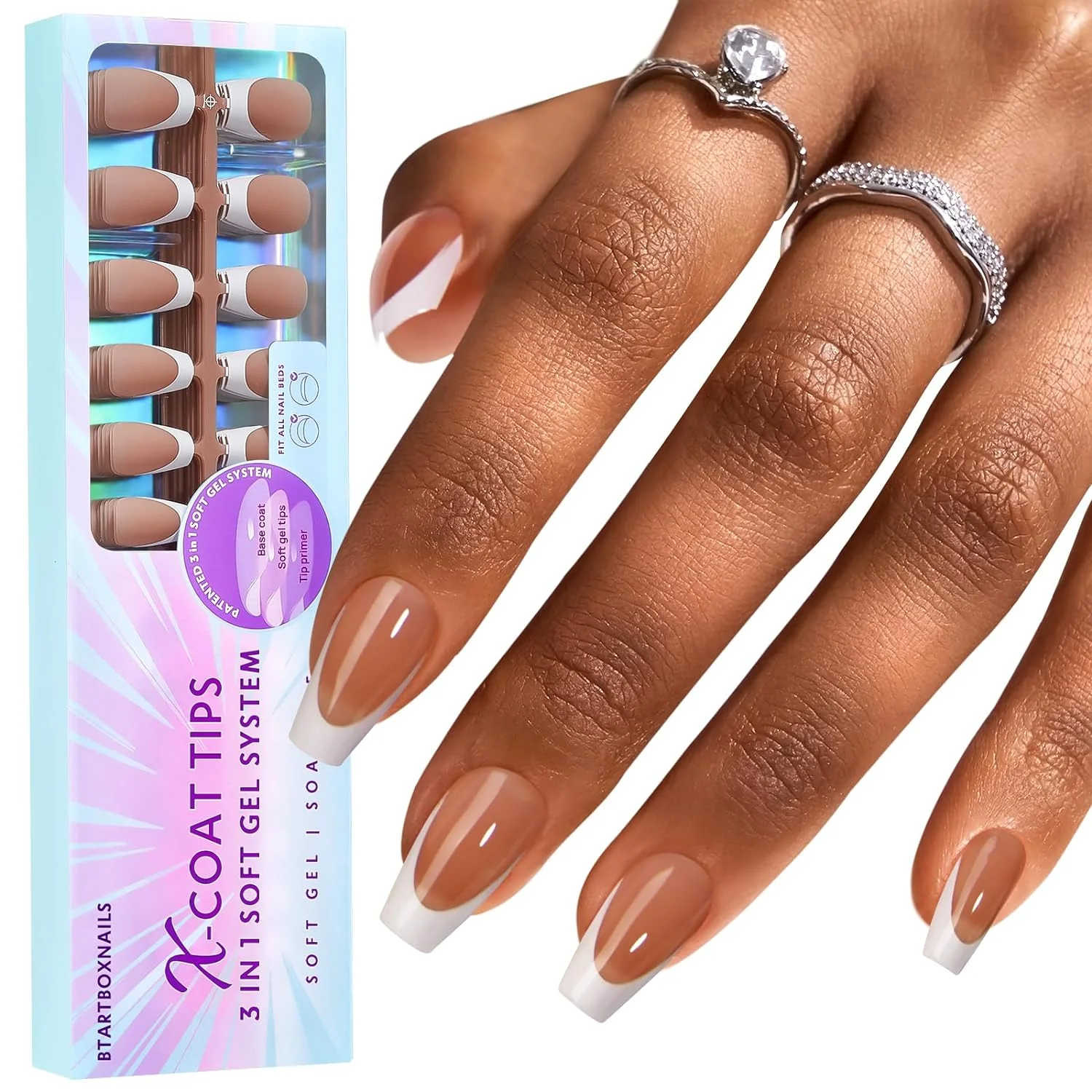 Press On Nails 15 Sizes, French Tip Gel Nail Tips