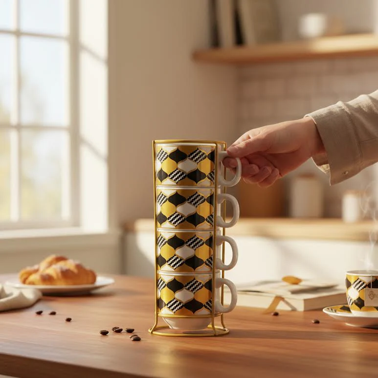 5 Piece Ceramic Cup Stand Multicoloured