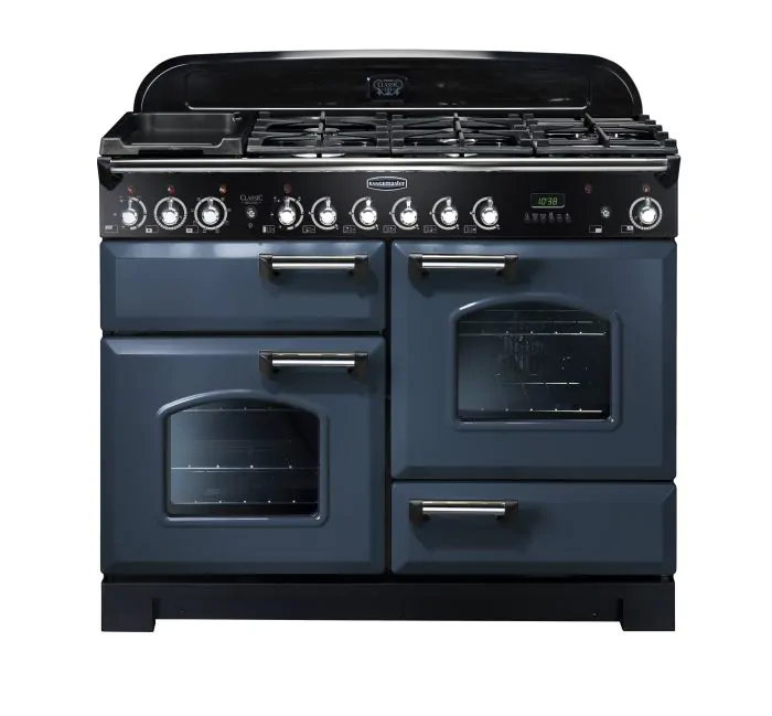 Rangemaster Classic Deluxe 110cm Dual Fuel Range Cooker | Stone Blue/Chrome | CDL110DFFSB/C
